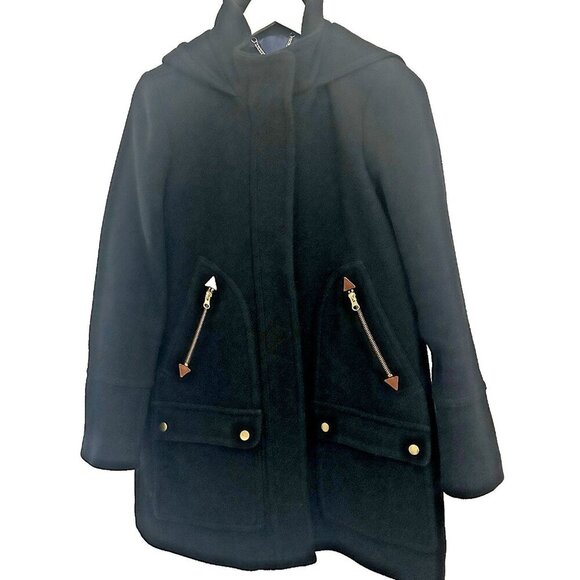J. Crew Ws Sz 4 Italian Wool Hooded Parka By Nello Gori Black W/Gold Hardware - Picture 6 of 16